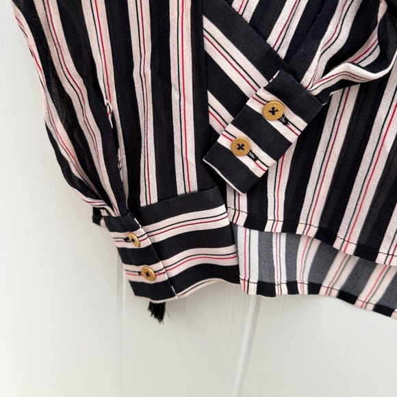 Rachel Zoe Mairi 100% Silk Black White Red Striped Tassel Blouse - Picture 7 of 10